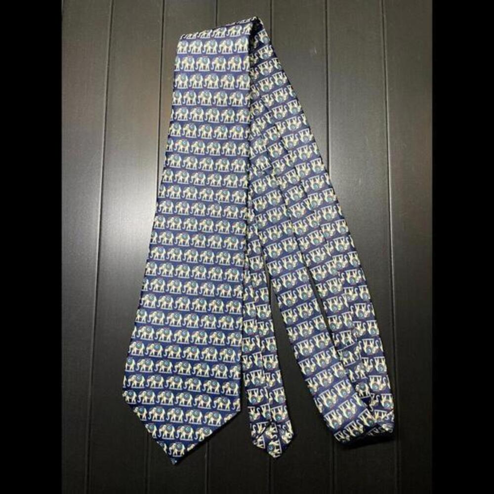 Mercedes Tie Silk Elephant Blue Handmade